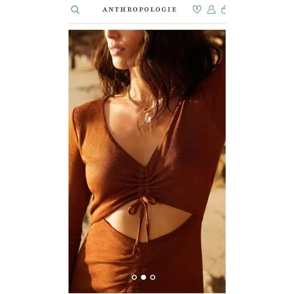 L Space Ruched Anthropologie Midi Dress fall revolve boho casual cut out knit - Picture 2 of 5